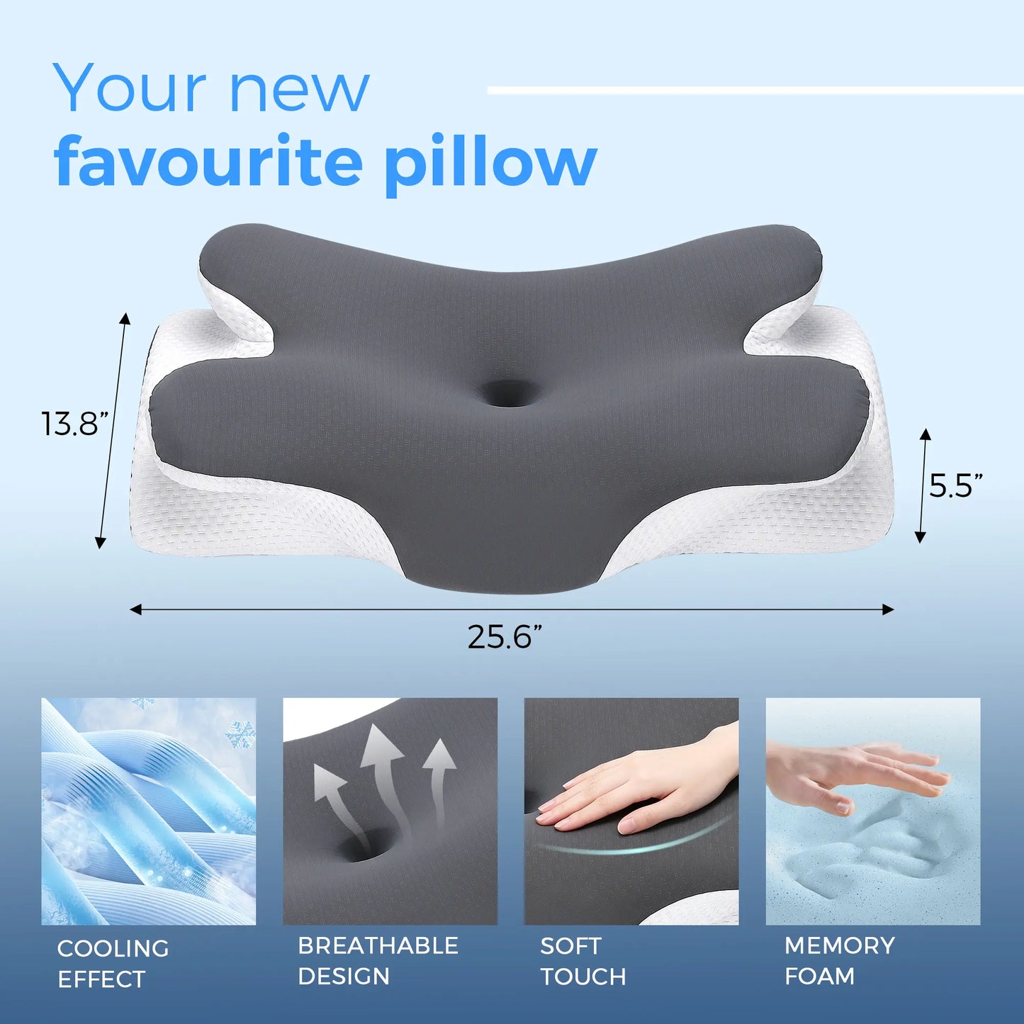 Cooling Memory Neck Pillow, Adjustable Ergonomic Memory Foam Neck Pillows, Cervical Support